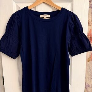 LOFT Navy Blue Puff Sleeve Shirt